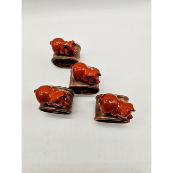 Unique Clay Pottery Pig Napkin Holders Lot Of 4 Country Farmhouse - Picture 3 of 10